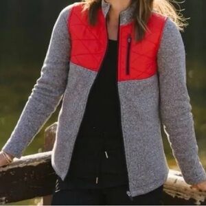 ZYIA Active Red Quilted Gray Ash Cabin Full Zip Fleece Jacket Size S